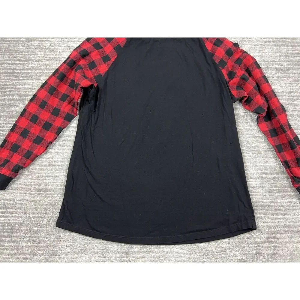 Crazy Train Top Womens‎ Large Multicolor Check Raglan Sleeves Cow Graphic - Picture 10 of 12